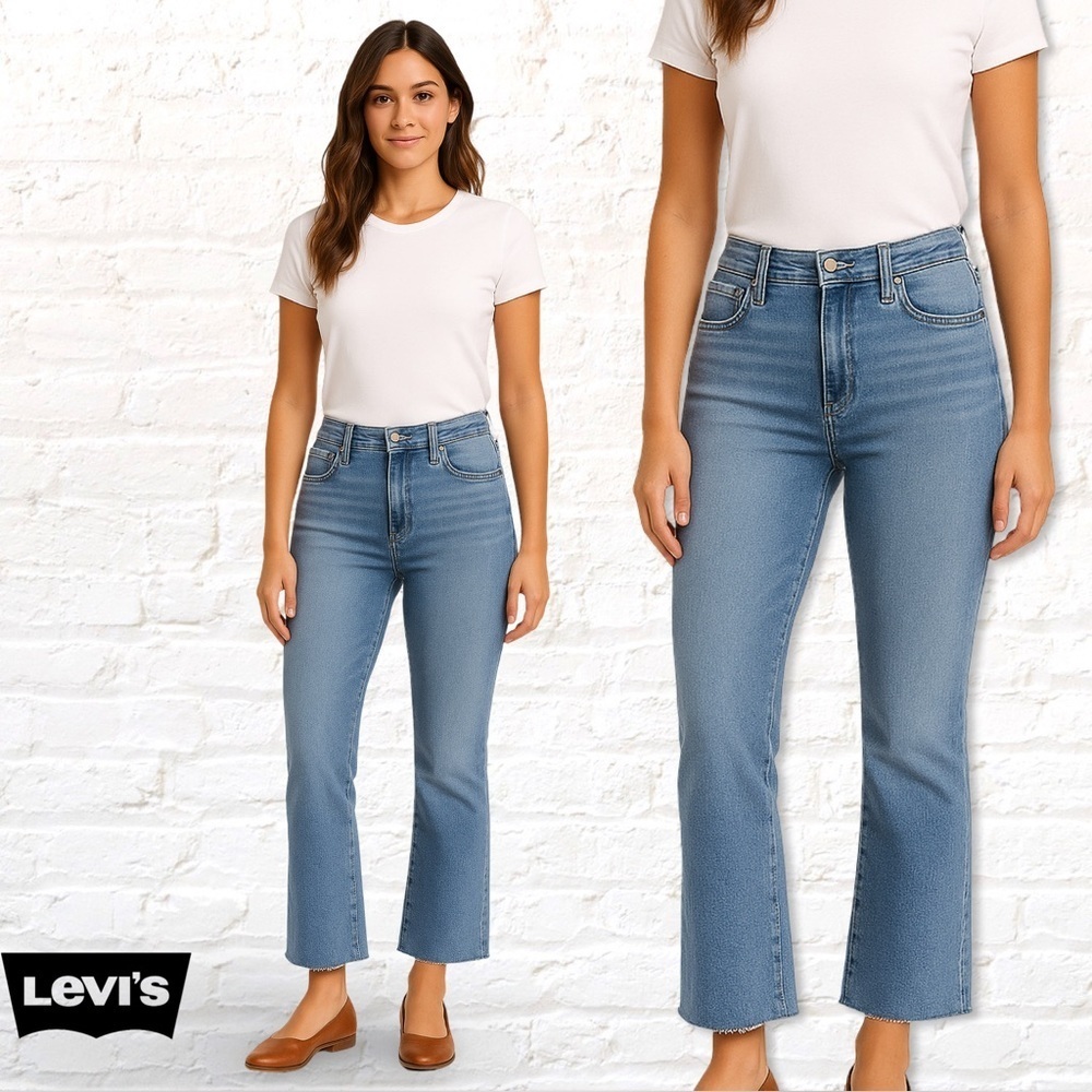 Levi’s 725 High Rise Bootcut Jeans 33 – Cropped Raw Hem Light Wash - Picture 2 of 10